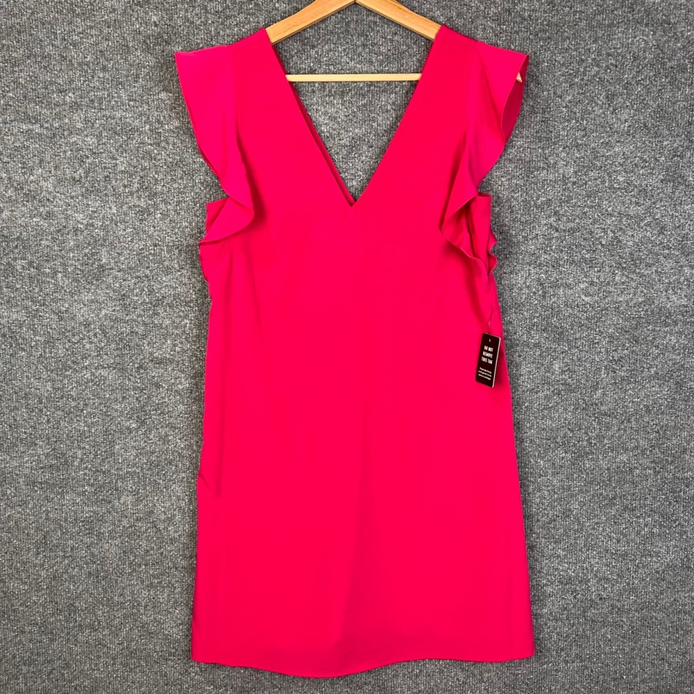 NEW Express Ruffle Sleeve Shift Dress XS Pink New V-Neck Mini Solid